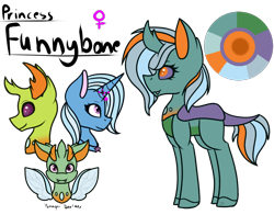 Size: 1400x1100 | Tagged: safe, artist:king-justin, imported from derpibooru, thorax, trixie, oc, oc:princess funnybone, changedling, changeling, changepony, hybrid, female, interspecies offspring, king thorax, male, offspring, parent:thorax, parent:trixie, parents:thoraxie, shipping, simple background, straight, thoraxie, transparent background