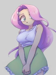 Size: 751x1003 | Tagged: safe, artist:xp_r6, imported from derpibooru, fluttershy, equestria girls, breasts, busty fluttershy, clasped hands, clothes, cute, female, looking away, shyabetes, solo