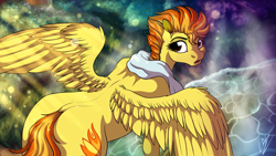 Size: 3840x2160 | Tagged: safe, artist:lupiarts, imported from derpibooru, spitfire, pegasus, pony, crepuscular rays, female, looking back, mare, solo, towel