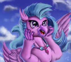 Size: 1200x1050 | Tagged: safe, artist:vittorionobile, imported from derpibooru, silverstream, classical hippogriff, hippogriff, female, happy, jewelry, necklace, open mouth, smiling, solo