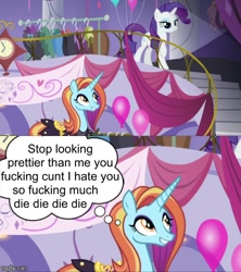 Size: 500x562 | Tagged: safe, imported from derpibooru, rarity, sassy saddles, totally legit recap, cunt, meme, opening theme, swearing, vulgar