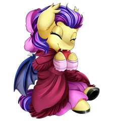 Size: 2318x2235 | Tagged: safe, artist:pridark, imported from derpibooru, oc, oc only, oc:ebony crescent, bat pony, pony, bat pony oc, clothes, cute, dress, eyes closed, simple background, solo, transparent background, underhoof, ych result