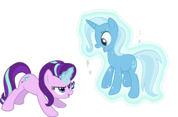 Size: 2000x1318 | Tagged: safe, artist:whalepornoz, imported from derpibooru, starlight glimmer, trixie, pony, unicorn, no second prances, .svg available, duo, female, floating, glowing horn, levitation, looking at each other, magic, mare, open mouth, simple background, telekinesis, transparent background, vector