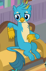 Size: 304x466 | Tagged: safe, imported from derpibooru, screencap, gallus, griffon, the hearth's warming club, claws, cropped, male, paws, sitting, tail