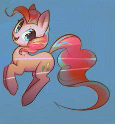 Size: 1206x1302 | Tagged: safe, artist:mirroredsea, imported from derpibooru, pinkie pie, pony, blue background, female, happy, looking at you, mare, open mouth, simple background, solo