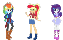 Size: 960x616 | Tagged: safe, artist:bezziie, imported from derpibooru, applejack, rainbow dash, rarity, equestria girls, alternate clothes, alternate costumes, alternate hairstyle, clothes swap, simple background, transparent background