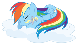 Size: 3269x1940 | Tagged: dead source, safe, artist:schaafii, imported from derpibooru, derpy hooves, rainbow dash, pegasus, pony, cloud, cute, dashabetes, derpabetes, duo, micro, on a cloud, simple background, sleeping, tiny, tiny ponies, transparent background