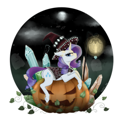 Size: 1280x1280 | Tagged: safe, artist:evlass, imported from derpibooru, rarity, bat, bird, crow, ghost, pony, unicorn, butt, canon, cloak, clothes, crystal, dock, ear fluff, female, floppy ears, halloween, hat, holiday, horn, jack-o-lantern, lantern, looking at you, mare, moon, night, night sky, plot, pouting, pumpkin, rearity, simple background, sky, solo, transparent background, witch hat