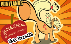 Size: 3000x1847 | Tagged: safe, artist:mrkat7214, imported from derpibooru, applejack, earth pony, pony, borderlands, female, poster, solo, sunburst background