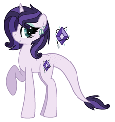 Size: 808x857 | Tagged: safe, artist:geekcoffee, artist:mplbasemaker33, imported from derpibooru, oc, oc only, oc:amethyst, dracony, hybrid, pony, unicorn, base used, biography, cutie mark, digital art, female, geekyverse, interspecies offspring, mare, next generation, offspring, open mouth, parent:rarity, parent:spike, parents:sparity, simple background, smiling, solo, white background