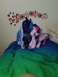 Size: 3024x4032 | Tagged: safe, imported from derpibooru, princess luna, twilight sparkle, alicorn, female, flower, lesbian, plushie, shipping, twilight sparkle (alicorn), twiluna