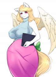 Size: 1312x1803 | Tagged: safe, artist:kirani, imported from derpibooru, oc, oc only, oc:gentle breeze, anthro, pegasus, anthro oc, big breasts, blushing, breasts, clothes, female, looking at you, simple background, smiling, solo, white background, ych result