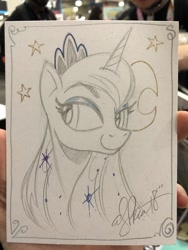 Size: 1536x2048 | Tagged: safe, artist:andypriceart, imported from derpibooru, princess luna, alicorn, pony, bust, crown, eyelashes, eyeshadow, female, irl, jewelry, makeup, mare, partial color, photo, portrait, regalia, signature, simple background, solo, traditional art, white background