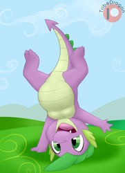 Size: 800x1104 | Tagged: safe, artist:charmandrigo, edit, imported from derpibooru, spike, dragon, belly, cute, male, sfw edit, solo, upside down