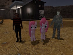 Size: 1024x768 | Tagged: safe, artist:nightmenahalo117, imported from derpibooru, pinkie pie, oc, oc:nightmena, pony, 3d, female, freddy krueger, friday the 13th, halloween, holiday, jason voorhees, nightmare on elm street, self ponidox