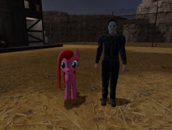 Size: 1024x768 | Tagged: safe, artist:nightmenahalo117, imported from derpibooru, pinkie pie, pony, elements of insanity, 3d, halloween, halloween (movie), holiday, michael myers, pinkis cupcake