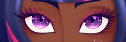 Size: 1600x536 | Tagged: safe, artist:emberfan11, imported from derpibooru, twilight sparkle, human, alternative cutie mark placement, close-up, dark skin, eye, eyes, eyeshadow, female, humanized, makeup, solo