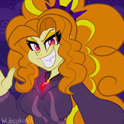 Size: 1000x1000 | Tagged: safe, artist:wubcakeva, imported from derpibooru, adagio dazzle, equestria girls, rainbow rocks, breasts, busty adagio dazzle, evil grin, fangs, female, gem, grin, looking at you, siren gem, smiling, solo