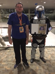 Size: 480x640 | Tagged: safe, imported from derpibooru, starlight glimmer, human, bronycon, bronycon 2018, bounty hunter, clothes, cosplay, costume, irl, irl human, jango fatass, jango fett, photo, star wars