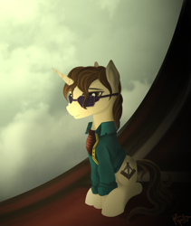 Size: 1901x2249 | Tagged: safe, artist:pedrohander, imported from derpibooru, oc, oc only, oc:gray compass, pony, unicorn, clothes, solo, sunglasses