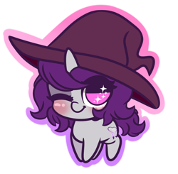 Size: 4296x4202 | Tagged: safe, artist:wickedsilly, imported from derpibooru, oc, oc only, oc:wicked silly, pony, unicorn, absurd resolution, blushing, chibi, cute, female, hat, looking at you, mare, one eye closed, simple background, smiling, solo, transparent background, wink, witch