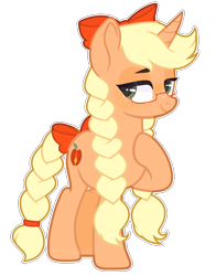 Size: 1728x2208 | Tagged: safe, artist:m-00nlight, imported from derpibooru, oc, oc only, pony, unicorn, bow, braid, braided tail, female, freckles, glasses, hair bow, mare, not applejack, simple background, solo, tail bow, transparent background, twin braids