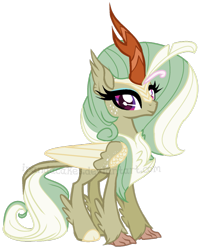 Size: 957x1191 | Tagged: safe, artist:ipandacakes, imported from derpibooru, oc, oc only, oc:celosia breeze, hippogriff, hybrid, kirin, cloven hooves, crack ship offspring, female, interspecies offspring, kirin hybrid, looking at you, magical lesbian spawn, offspring, parent:autumn blaze, parent:princess skystar, simple background, solo, transparent background