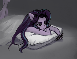 Size: 3767x2905 | Tagged: safe, artist:bushbuck93, imported from derpibooru, starlight glimmer, human, equestria girls, blanket, cellphone, female, legs in air, lying down, phone, pillow, pony ears, smartphone, solo