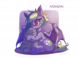 Size: 3000x2250 | Tagged: safe, artist:kaikoinu, imported from derpibooru, limestone pie, bat pony, pony, bat ponified, biting, female, mare, race swap, rock, solo