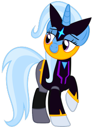 Size: 563x768 | Tagged: safe, artist:4-chap, imported from derpibooru, trixie, pony, armor, bass (megaman), clothes, cosplay, costume, crossover, female, mega man (series), megaman, megaman x, solo