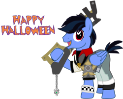 Size: 2079x1680 | Tagged: safe, artist:shadymeadow, imported from derpibooru, oc, oc:professor jolt, pony, clothes, costume, disney, keyblade, kingdom hearts, kingdom hearts: birth by sleep, male, nightmare night costume, simple background, solo, stallion, transparent background, ventus, wayward wind