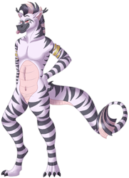 Size: 836x1153 | Tagged: safe, artist:bijutsuyoukai, imported from derpibooru, oc, oc only, anthro, digitigrade anthro, dragon, hybrid, zebra, interspecies offspring, male, offspring, parent:spike, parent:zecora, parents:spicora, simple background, solo, transparent background, zebragon