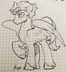 Size: 1168x1280 | Tagged: safe, imported from derpibooru, oc, oc only, oc:aj, pegasus, pony, glasses, graph paper, lined paper, solo, traditional art, unshorn fetlocks