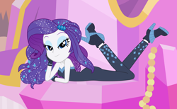 Size: 3400x2100 | Tagged: safe, artist:tabrony23, imported from derpibooru, rarity, equestria girls, equestria girls series, the other side, bare shoulders, beautiful, bedroom eyes, bodysuit, clothes, female, high heels, high res, looking at you, shoes, show accurate, sleeveless, solo, strapless