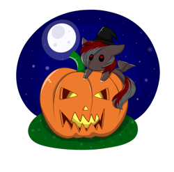 Size: 4049x4000 | Tagged: safe, artist:mimihappy99, imported from derpibooru, oc, oc only, oc:soren nightsky, pegasus, pony, chibi, commission, full moon, halloween, hat, heart eyes, holiday, jack-o-lantern, moon, night, pumpkin, simple background, solo, transparent background, wingding eyes, witch hat, ych result