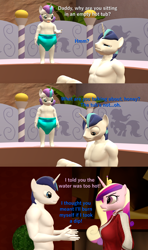 Size: 1920x3240 | Tagged: safe, artist:papadragon69, imported from derpibooru, princess cadance, princess flurry heart, shining armor, anthro, 3d, baby, comic, diaper, empty, hot tub, source filmmaker