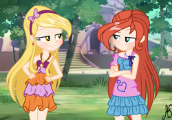 Size: 2109x1473 | Tagged: safe, artist:katnekobase, artist:sparkling-sunset-s08, imported from derpibooru, human, equestria girls, alfea, barely eqg related, base used, bloom (winx club), clothes, dress, ear piercing, earring, equestria girls style, equestria girls-ified, headband, jewelry, necklace, piercing, rainbow s.r.l, sleeveless, stella (winx club), winx club