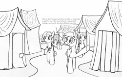 Size: 1787x1135 | Tagged: safe, artist:dsb71013, imported from derpibooru, anchors away, oc, oc:misty monsoon, oc:static signal, comic, g3, g3 to g4, g4, generation leap, lineart, monochrome