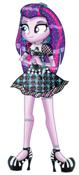 Size: 488x1084 | Tagged: safe, artist:lalobatchika, artist:selenaede, imported from derpibooru, twilight sparkle, alicorn, equestria girls, alternate hairstyle, barely eqg related, base used, bolts, clothes, crossover, dress, ear piercing, earring, frankenstein, frankie stein, hairstyle, high heels, jewelry, mattel, monster high, necktie, piercing, shoes, stitches, twilight sparkle (alicorn)