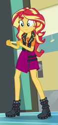 Size: 393x837 | Tagged: safe, imported from derpibooru, screencap, sunset shimmer, equestria girls, equestria girls series, forgotten friendship, boots, clothes, cropped, female, geode of empathy, jacket, legs, magical geodes, shoes, skirt, smiling, solo