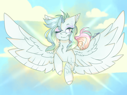 Size: 1024x768 | Tagged: safe, artist:akiiichaos, imported from derpibooru, oc, oc only, oc:sia, pegasus, pony, cloud, female, mare, solo