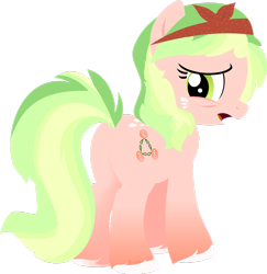 Size: 1024x1052 | Tagged: safe, artist:babyroxasman, imported from derpibooru, oc, oc only, oc:peach rose, earth pony, pony, colored hooves, cutie mark, feathered fetlocks, female, hoof fluff, hooves, lineless, looking back, mare, open mouth, solo, squint, vector