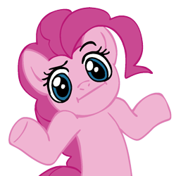 Size: 945x945 | Tagged: safe, artist:megasweet, edit, imported from derpibooru, pinkie pie, pony, :i, artifact, female, looking at you, shrug, shrugpony, simple background, solo, transparent background
