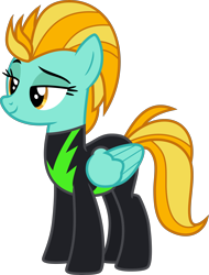 Size: 3421x4496 | Tagged: safe, artist:hendro107, imported from derpibooru, lightning dust, pegasus, pony, the washouts (episode), .svg available, absurd resolution, clothes, female, raised eyebrow, simple background, smiling, smirk, solo, transparent background, uniform, vector, washouts uniform