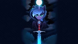 Size: 1920x1080 | Tagged: safe, artist:yakovlev-vad, edit, imported from derpibooru, princess luna, alicorn, pony, female, mare, moon, night, s1 luna, solo, sword, wallpaper, wallpaper edit, warrior luna, weapon