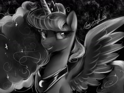 Size: 1600x1200 | Tagged: safe, artist:colorfulcolor233, artist:oofycolorful, imported from derpibooru, princess luna, alicorn, pony, bust, crown, female, grayscale, jewelry, mare, monochrome, portrait, regalia, solo