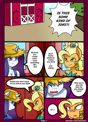 Size: 1949x2699 | Tagged: safe, artist:caoscore, imported from derpibooru, applejack, rarity, anthro, earth pony, unicorn, comic:rarijack, simple ways, applejewel, blushing, comic, confession, dialogue, female, lesbian, rarihick, rarijack, shipping