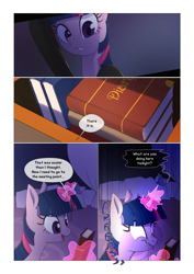 Size: 1024x1448 | Tagged: safe, artist:gashiboka, imported from derpibooru, princess celestia, twilight sparkle, alicorn, pony, unicorn, comic:scar of solar, bed, bodysuit, book, canterlot castle, caught, celestia's bedroom, chest, clothes, comic, diary, female, magic, mare, nose wrinkle, scared shitless, shocked, sleeping, telekinesis, this will end in banishment, this will end in tears and/or a journey to the moon, this will end in tears and/or a journey to the sun, this will not end well, unicorn twilight, waking up, white eyes