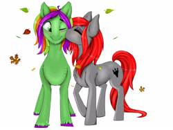 Size: 4000x3000 | Tagged: safe, artist:athenawhite, imported from derpibooru, oc, oc only, earth pony, pony, blushing, cheek kiss, chest fluff, eyes closed, eyeshadow, female, kiss on the cheek, kissing, makeup, male, mare, mascara, multicolored hair, multicolored mane, multicolored tail, oc x oc, one eye closed, red hair, red mane, red tail, shipping, simple background, stallion, straight, white background