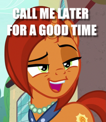 Size: 623x718 | Tagged: safe, edit, edited screencap, imported from derpibooru, screencap, stellar flare, pony, unicorn, caption, cougar, female, image macro, innuendo, jewelry, mare, meme, milf, solo, stellar milf, text